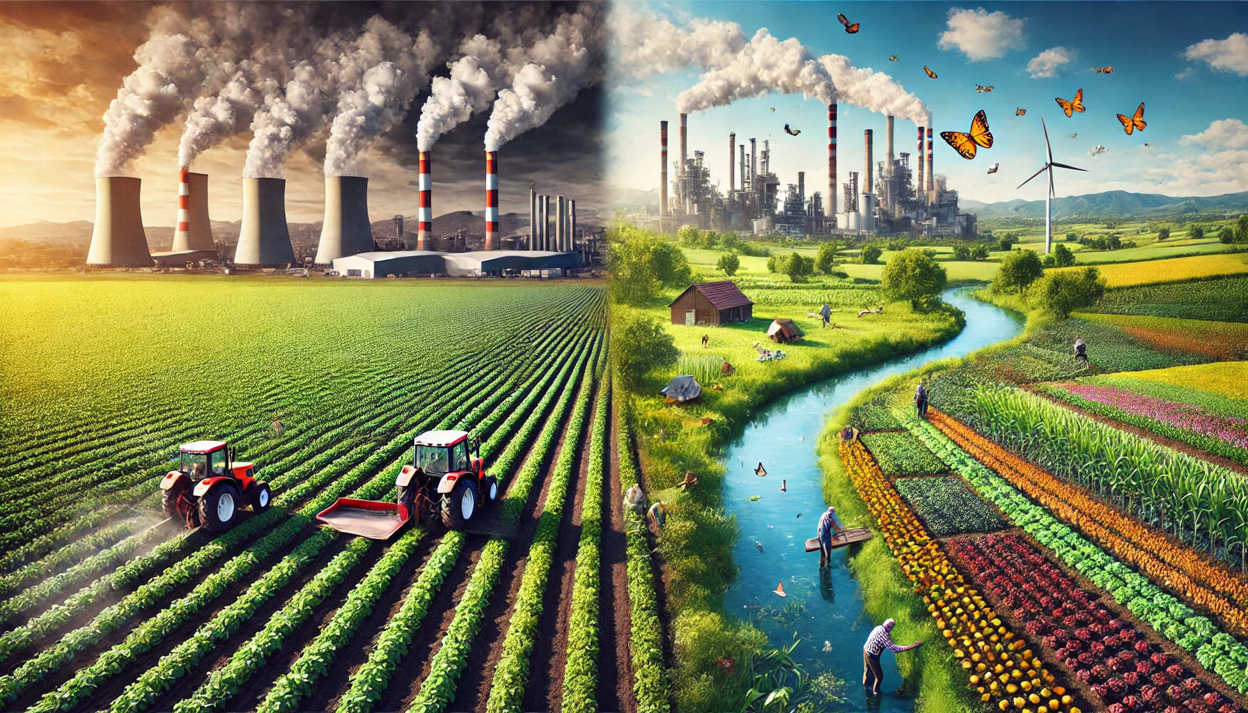 "Synthetic vs Organic Pesticides: A Farm in Contrast"