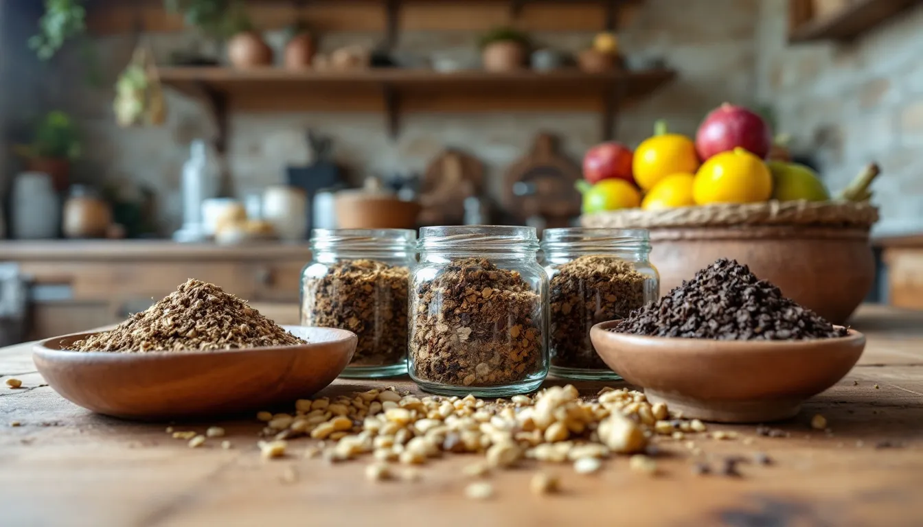The image depicts a vibrant garden filled with various healthy plants thriving in garden beds, enriched with cow dung magic formulations that promote healthy growth and deliver essential nutrients to the soil. It showcases the importance of organic fertilizers and composted manure in enhancing soil health and supporting root development for optimal plant health.