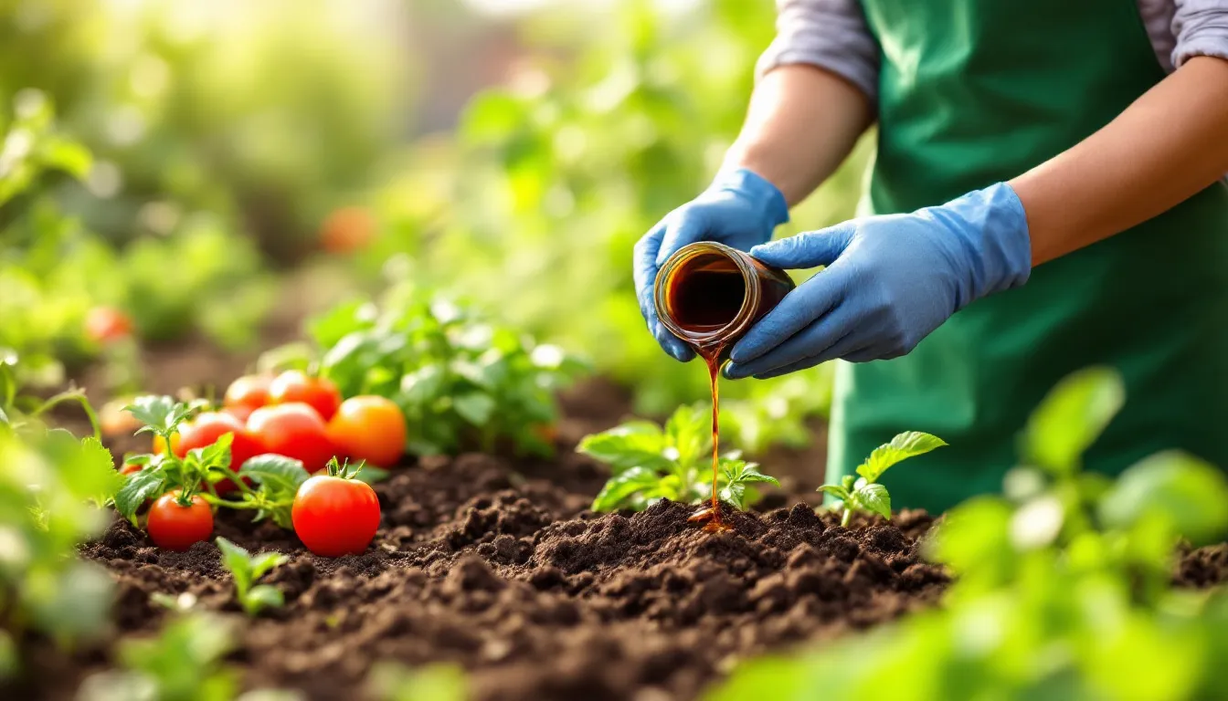The image illustrates a vibrant garden showcasing various aspects of Eevamrutha principles, featuring healthy plants, colorful flowers, and a well-structured soil environment. It highlights the importance of balanced ecosystems, natural pest management, and sustainable gardening practices that contribute to both personal well-being and a healthier planet.